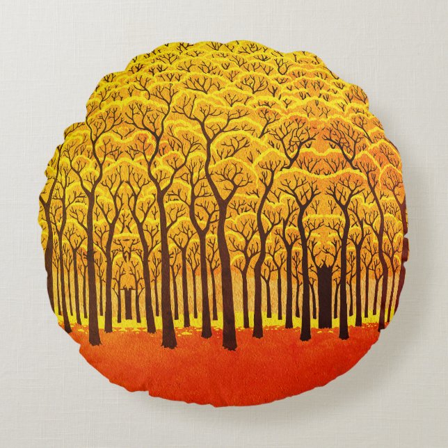 Gouden Herfstbos Rond Kussen (Voorkant)