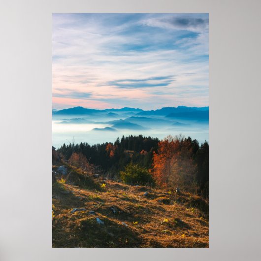 Gouden herfstdag boven de wolken poster (Voorkant)