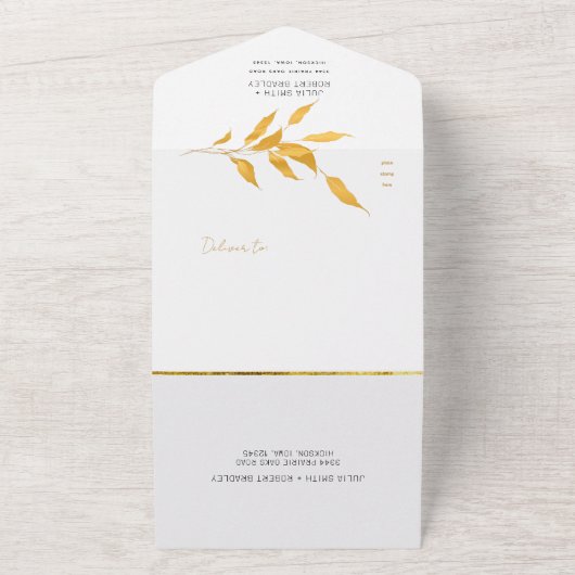 Gouden herfstloof bruiloft all in one uitnodiging (Buitenkant)