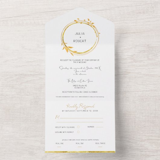 Gouden herfstloof bruiloft all in one uitnodiging (Binnen)