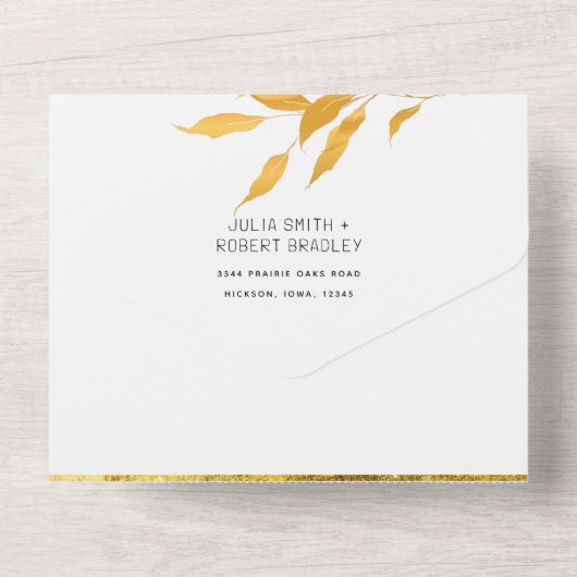 Gouden herfstloof bruiloft all in one uitnodiging (Achterkant)