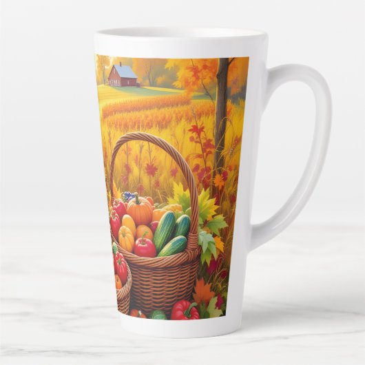 Gouden herfstoogst van sinaasappel, latte mok (Rechts)