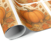 Gouden herfstpompoen en vallende bladeren cadeaupapier (Rol Hoek)