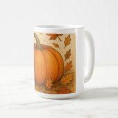 Gouden herfstpompoen en vallende bladeren koffiemok (Voorkant rechts)