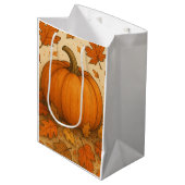 Gouden herfstpompoen en vallende bladeren medium cadeauzakje (Voorkant Gekanteld)