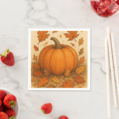 Gouden herfstpompoen en vallende bladeren servet (Insitu)