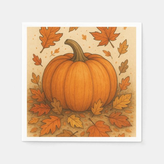 Gouden herfstpompoen en vallende bladeren servet (Voorkant)
