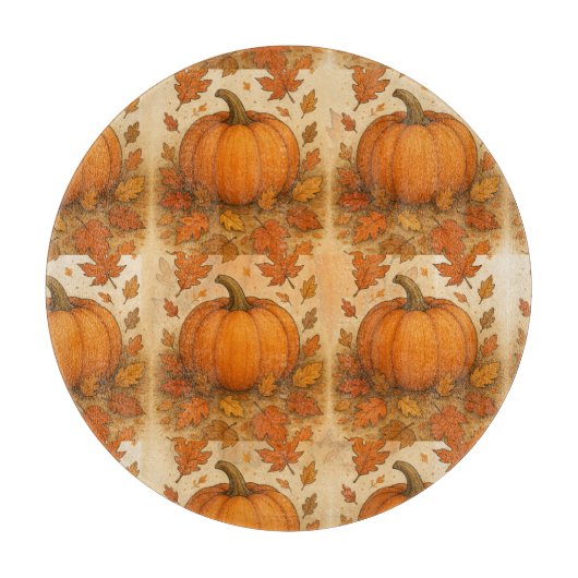 Gouden herfstpompoen en vallende bladeren snijplank (Voorkant)