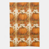 Gouden herfstpompoen en vallende bladeren theedoek (Verticaal)