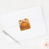 Gouden herfstpompoen en vallende bladeren vierkante sticker (Envelop)