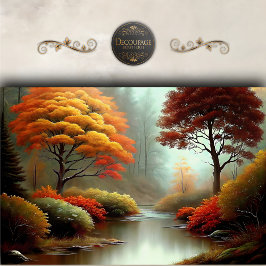 Gouden Herfstrivier Scène Landschap Decoupage Tissuepapier