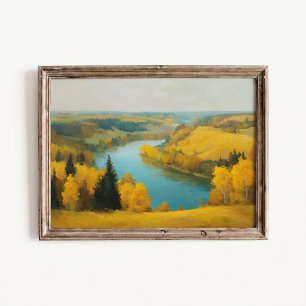 Gouden Herfstrivierdal Landschap Poster