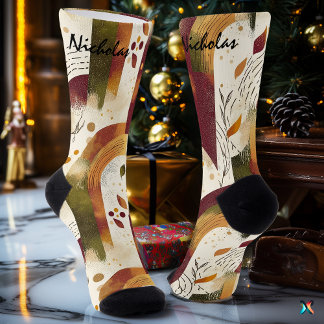 Gouden herfstsokken in Crème, Bourgondiërrood en O Sokken