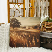 Gouden herfstweide met oude eikenbomen zicht canvas afdruk