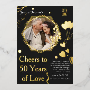 Gouden Herinneringen 50 Jaar Liefde Vieren Folie Uitnodiging