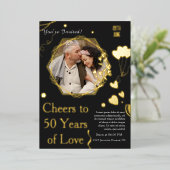 Gouden herinneringen vieren 50 jaar liefde folie uitnodiging (Staand Voorkant)