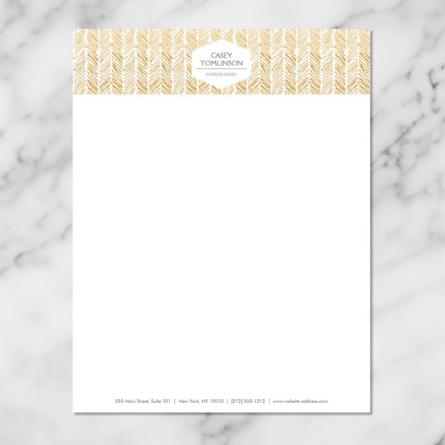 GOUDEN HERRINGBONE / CHEVRON KUNSTWERK Letterhead Briefhoofd Sjabloon (Creator heeft geüpload)