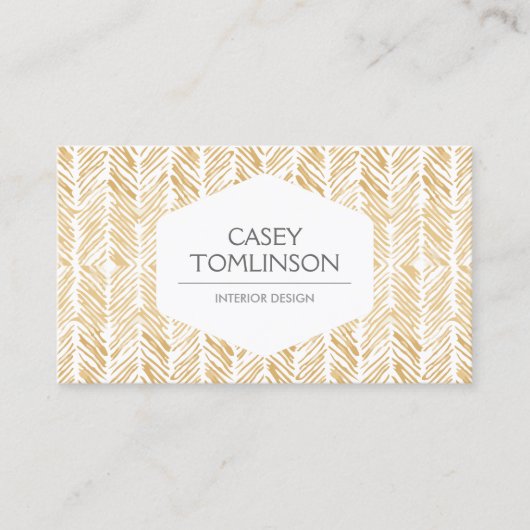 GOUDEN HERRINGBONE / CHEVRON KUNSTWERK VISITEKAARTJE (Voorkant)