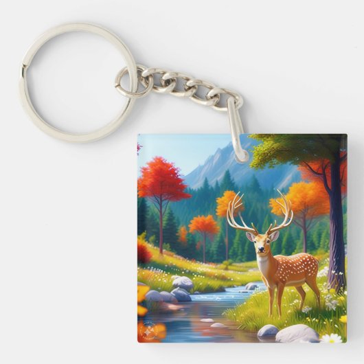 Gouden hert in het bos-987679 sleutelhanger (Voorkant)