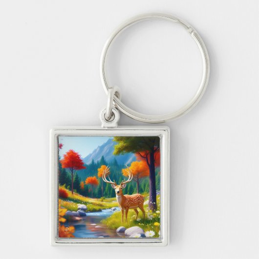 Gouden hert in het bos-987679 sleutelhanger (Voorkant)