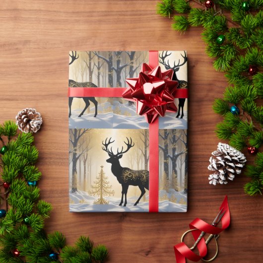 Gouden hert in het Winterlichtbos Cadeaupapier (Feestdagen Geschenken)