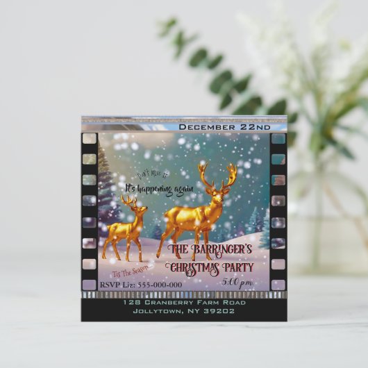 Gouden hert in sneeuwscène kerstfeest kaart (Staand voorkant)