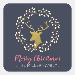 Gouden Hert & Krans   Kerst sticker