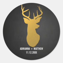 Gouden Herten / Antler krijtbord bruiloft Ronde Sticker