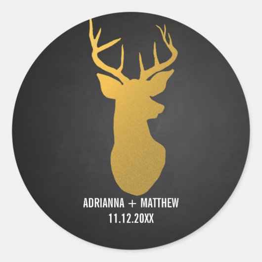 Gouden Herten / Antler krijtbord bruiloft Ronde Sticker (Voorkant)