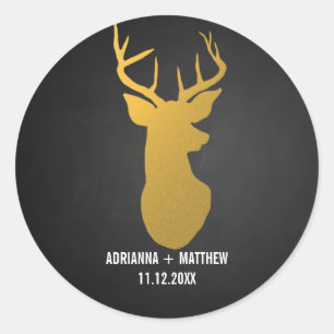 Gouden Herten / Antler krijtbord bruiloft Ronde Sticker