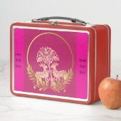 Gouden herten, boom aangepaste metalen lunchbox (In situ)