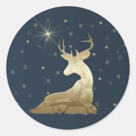 Gouden Herten en Sneeuwvlokken Ronde Sticker