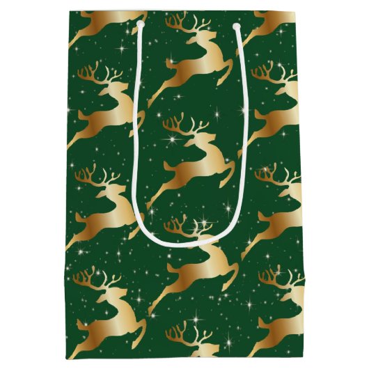 Gouden herten op groen medium cadeauzakje (Achterkant)