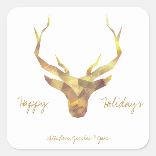 Gouden Herten, Vakantie Vierkante Sticker (Voorkant)