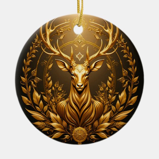 Gouden Hertenembleem Keramisch Ornament (Voorkant)