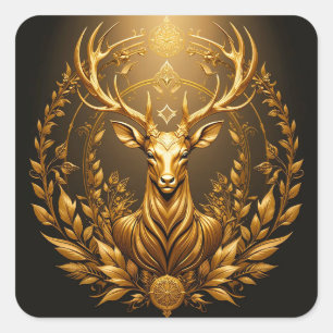 Gouden Hertenembleem Vierkante Sticker