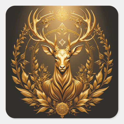 Gouden Hertenembleem Vierkante Sticker (Voorkant)