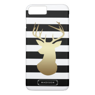 Gouden Hertenkop Zwart & Witte Strepen Persoonlijk Case-Mate iPhone Case