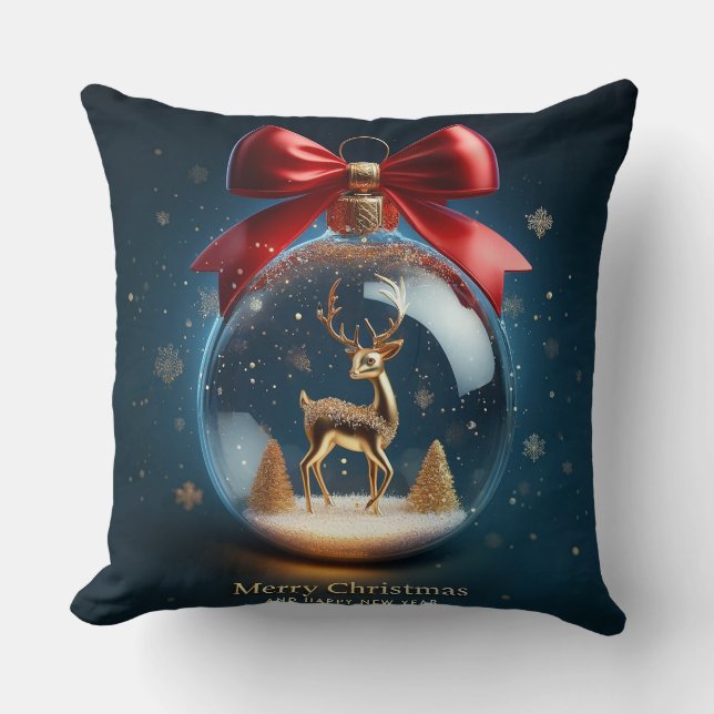 Gouden hertenornament in een kerstbal kussen (Voorkant)