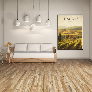 Gouden heuvels van Toscane – Retro platteland Poster