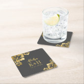 Gouden Hibiscus Aloha Monogram Bruiloft Kartonnen Onderzetters (Insitu)