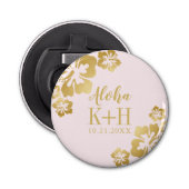 Gouden Hibiscus Tropische Bloem Initialen Button Flesopener (Voorkant)