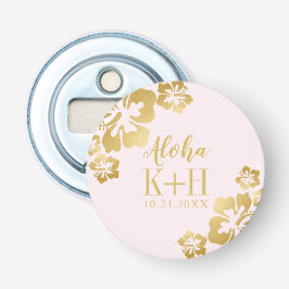 Gouden Hibiscus Tropische Bloem Initialen Button Flesopener