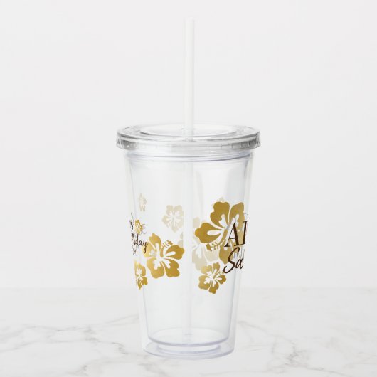 Gouden Hibiscus Tropische strandnaam Acryl Drinkbeker (Rechts)
