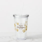 Gouden Hibiscus Tropische strandnaam Acryl Drinkbeker (Achterkant)