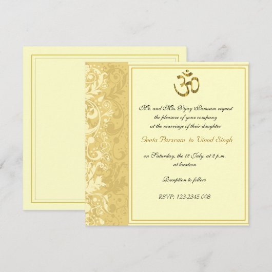 Gouden Hindoe bruiloft Kaart (Voorkant / Achterkant)