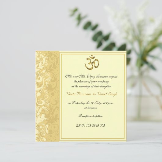 Gouden Hindoe bruiloft Kaart (Staand voorkant)