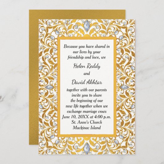 Gouden Hindoe bruiloft uitnodiging (Voorkant / Achterkant)