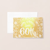 Gouden Hippie Vintage Bloempatroon 60e Verjaardag  Folie Kaarten (Voorkant met envelop)