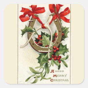  gouden Hoefijzer met kerstmis Vierkante Sticker